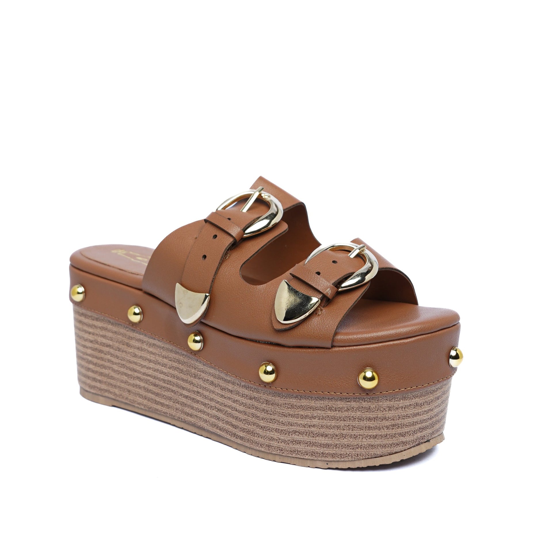 Sandalia Plataforma con taches Miel